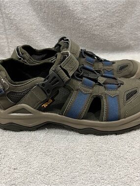 Teva Omnium 2 Sport Hiking Water Shoe Mens 9 Gray Blue Bungee Cord Closed Toe